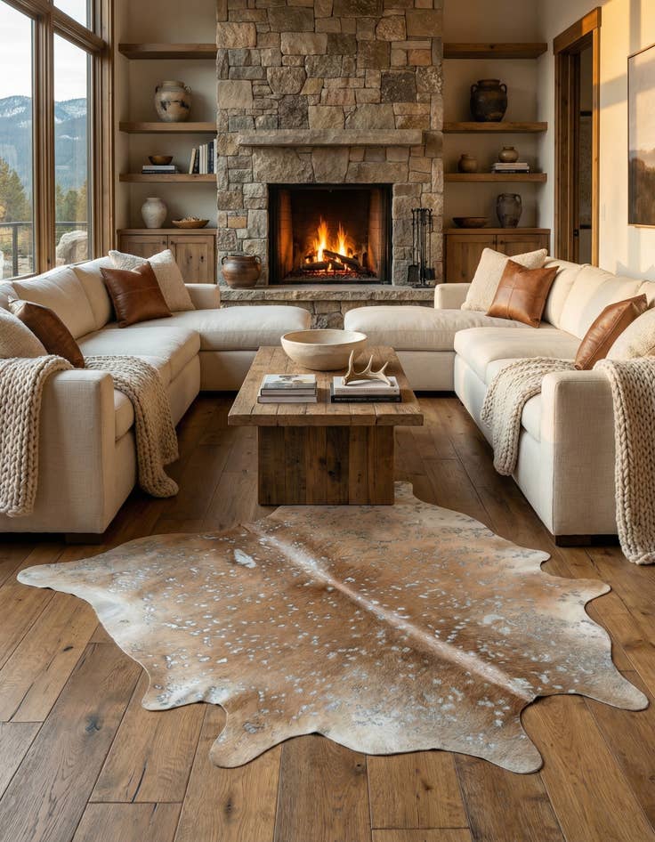 Detail image of  6' 6 x 7' Cowhide Leather Freeform Rug