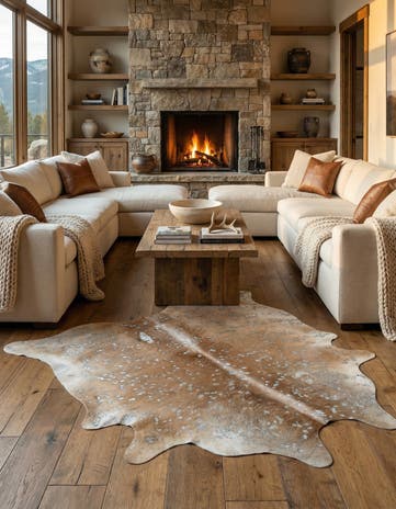 6' 6 x 7' Cowhide Leather Freeform Rug