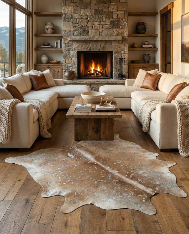 6' 6 x 7' Cowhide Leather Freeform Rug