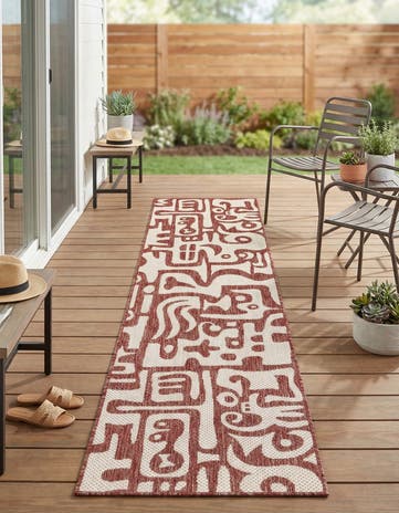 Rust Red Easy-Clean Modern Indoor / Outdoor Runner Rug