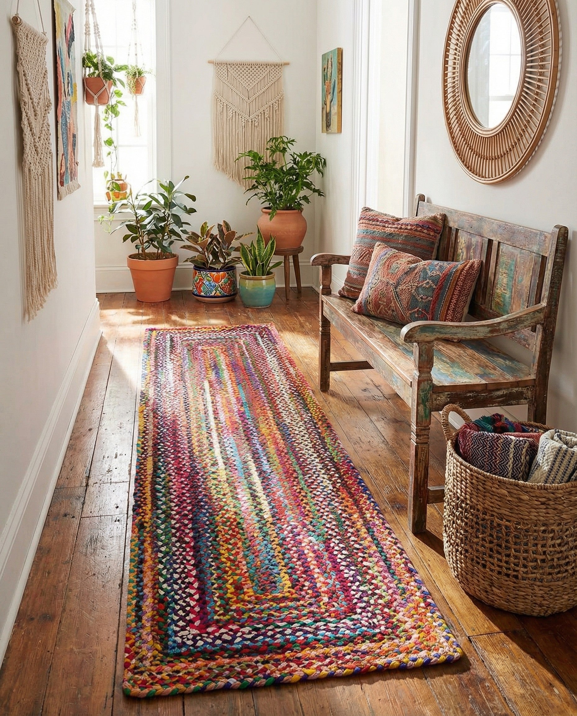  2' 7 x 10'  Hand Braided Chindi Runner Rug