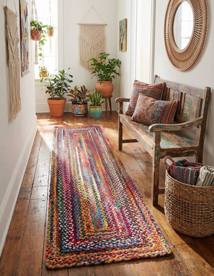 Detail image of 2' 7 x 10'  Hand Braided Chindi Runner Rug