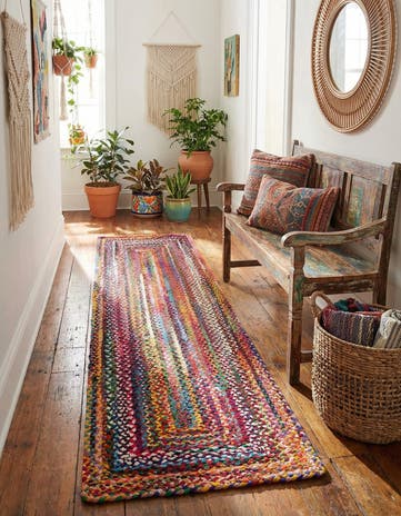 2' 7 x 10' Handmade Braided Chindi Runner Rug