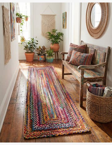 2' 7 x 10' Handmade Braided Chindi Runner Rug