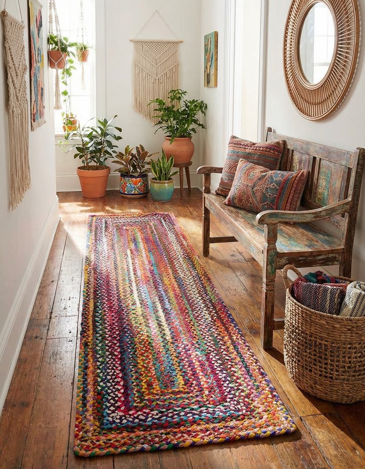 2' 7 x 10' Handmade Braided Chindi Runner Rug