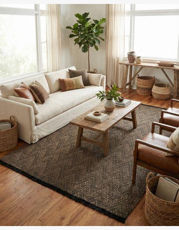 Black and Natural Handmade Braided Jute Rug