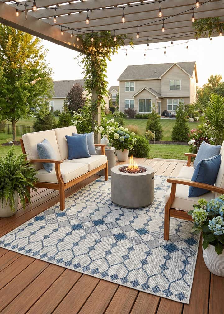 5' 3 x 8' Easy-Clean Trellis Indoor / Outdoor Rug