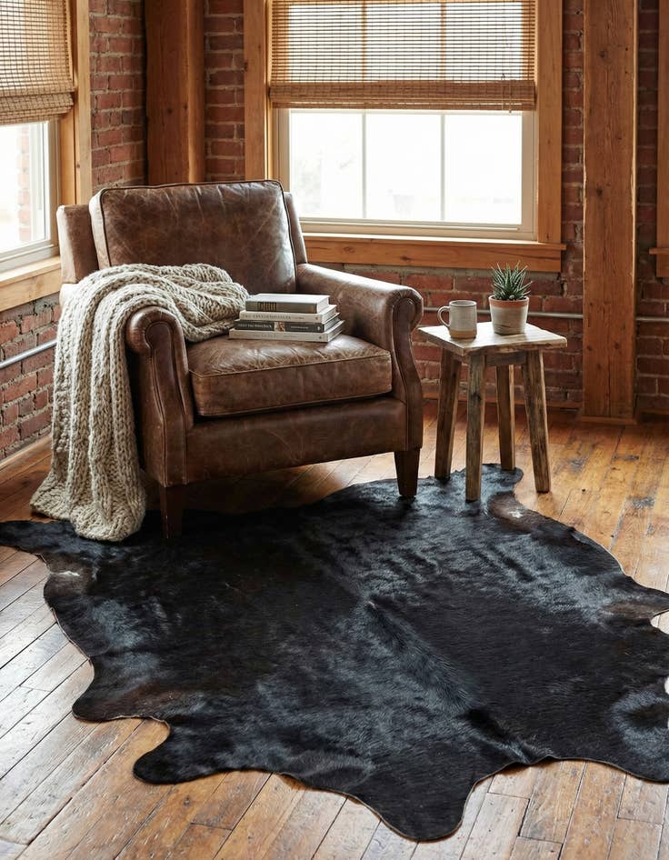 Detail image of 2' 1 x 2' 10 Cowhide Leather Rug