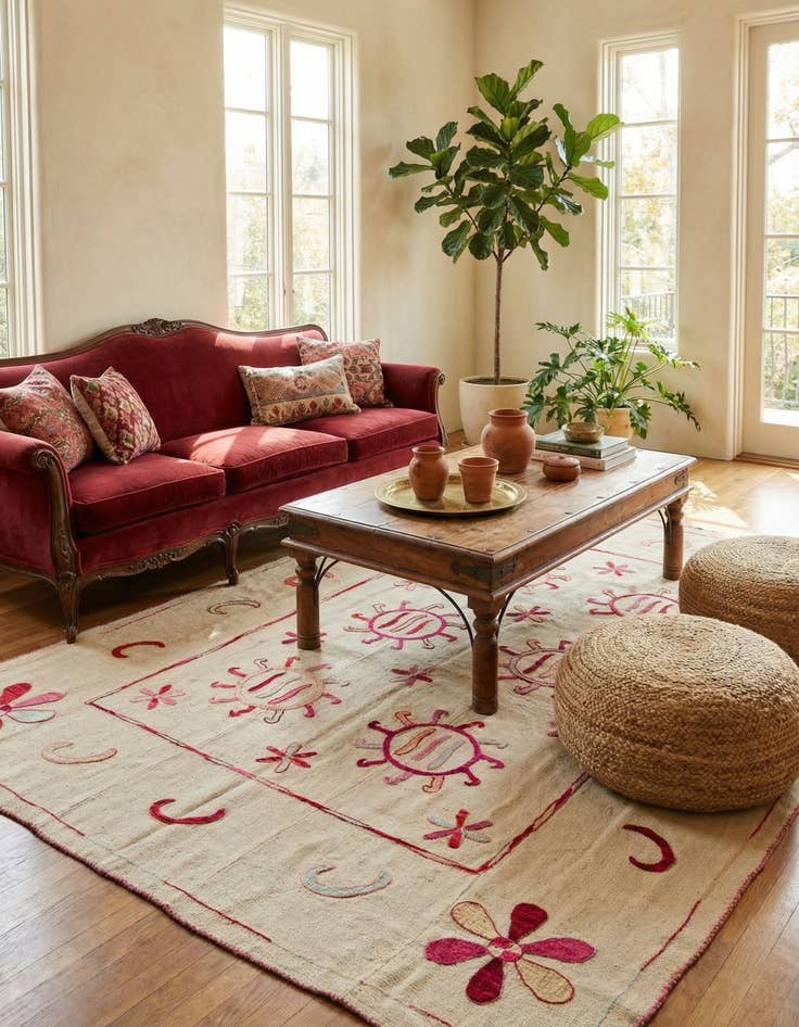 Detail image of 5' 4 x 6' 8  Hand Woven Kilim Suzani Wool Square Rug