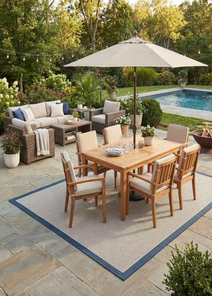 9' x 12' Easy-Clean Border Indoor / Outdoor Rug