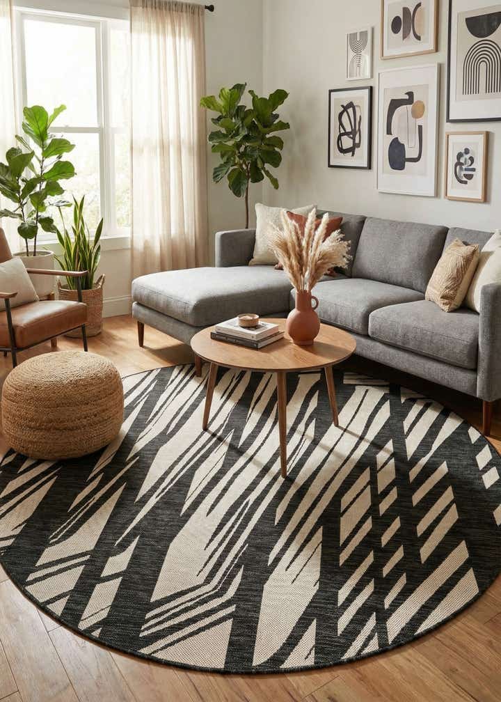 6' 1 x 6' 1 Easy-Clean Modern Indoor / Outdoor Round Rug