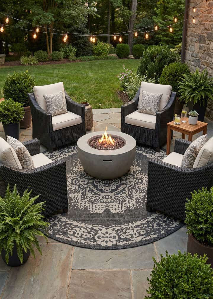 7' 10 x 7' 10 Easy-Clean Traditional Indoor / Outdoor Round Rug