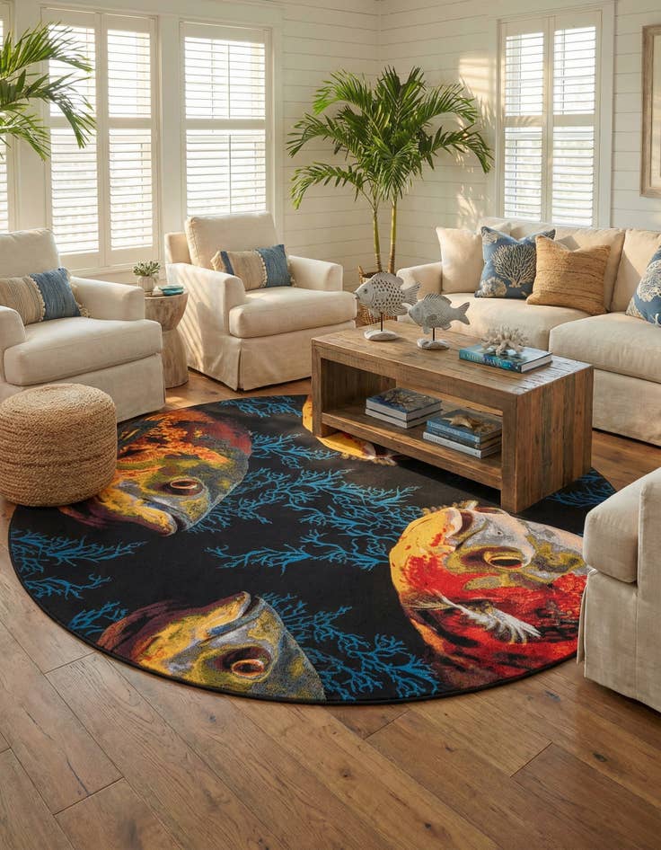 Detail image of  12' x 12'  Washable Coastal Indoor / Outdoor Round Rug