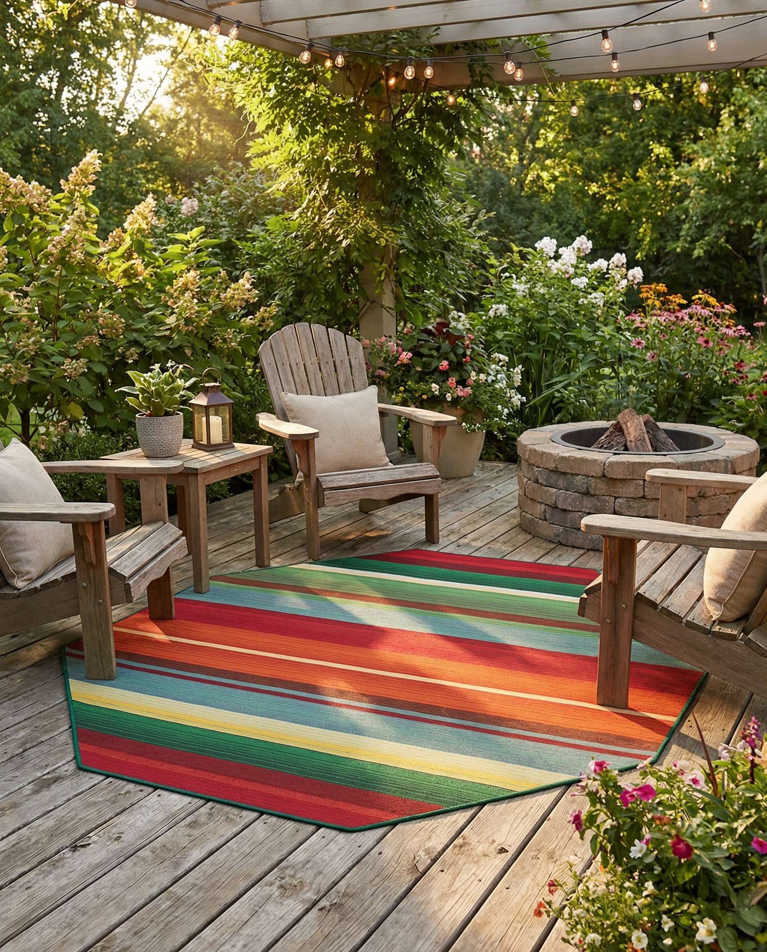 5' 3 x 5' 3 Easy-Clean Modern Indoor / Outdoor Octagon Rug