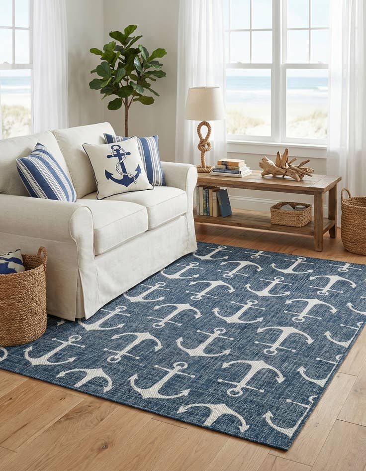 Detail image of 5' 3 x 7'  Washable Coastal Indoor / Outdoor Rug