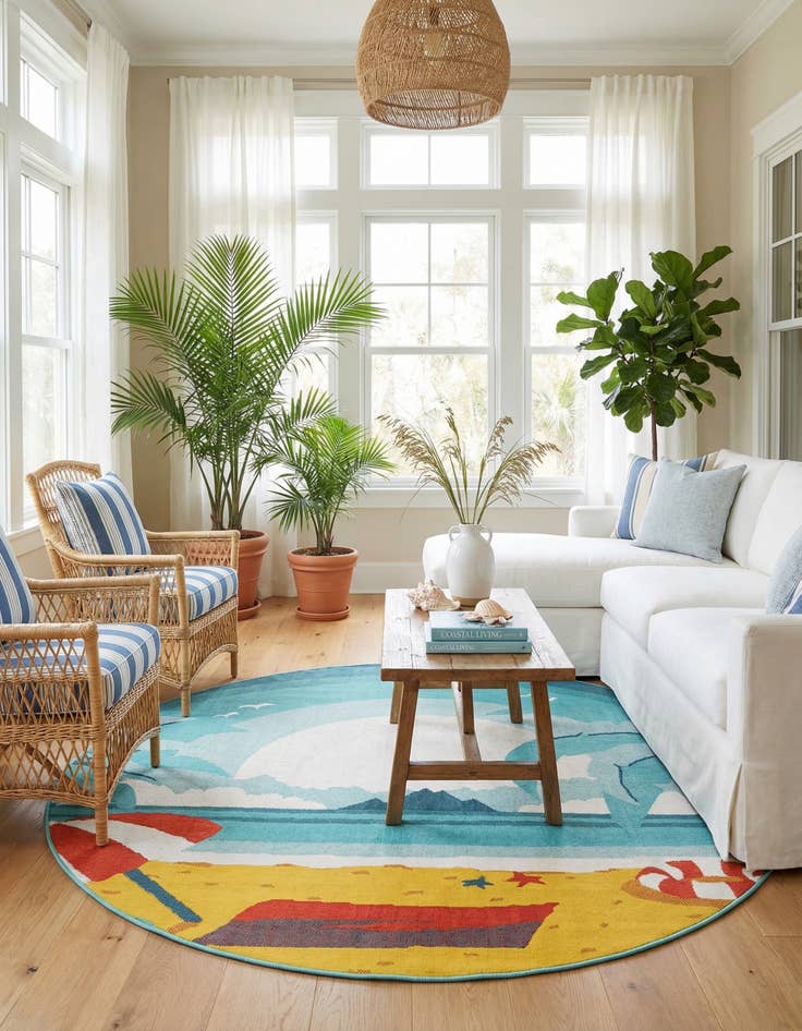 Detail image of  7' 10 x 7' 10  Washable Coastal Indoor / Outdoor Round Rug