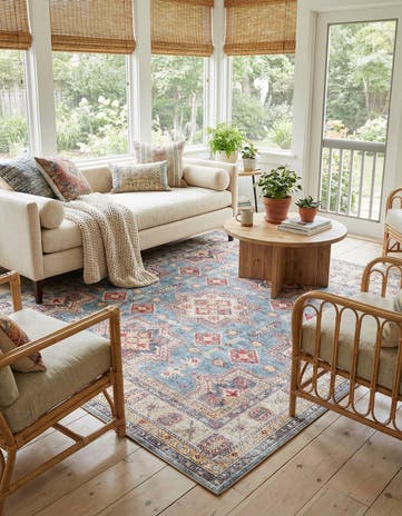 Light Blue Washable Timeless Square Rug