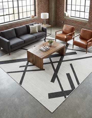 Black and White Easy-Clean Modern Indoor / Outdoor Square Rug