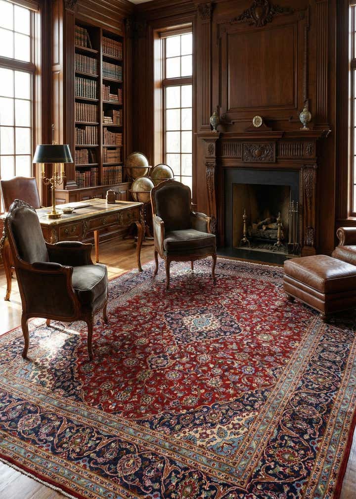 10' x 12' 9 Hand Knotted Kashan Persian Wool Rug