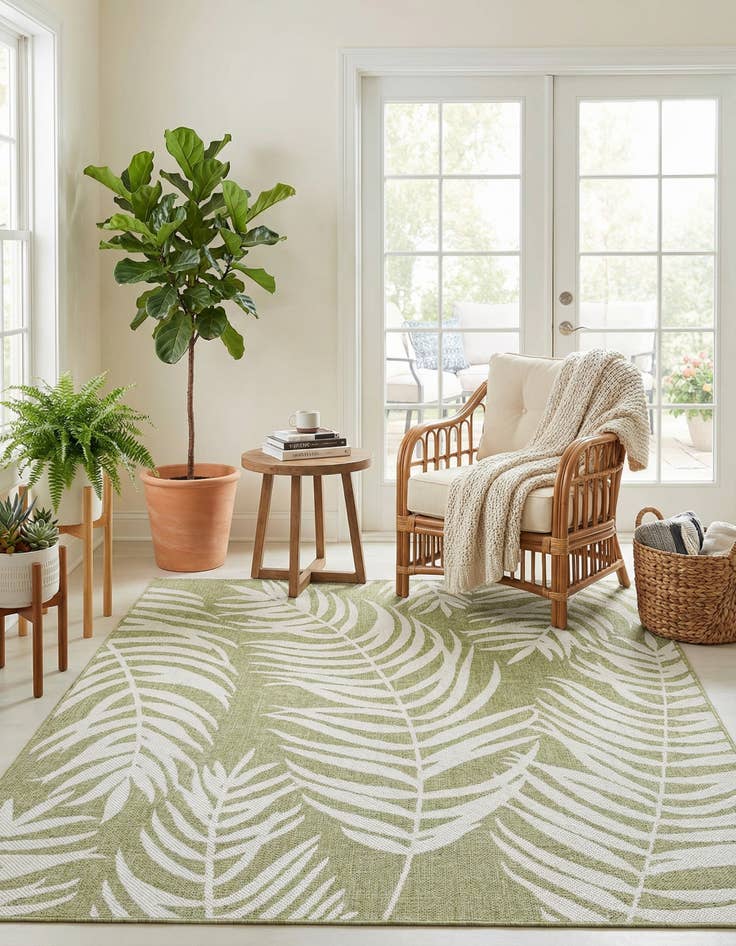 Detail image of 6' x 6'  Washable Botanical Indoor / Outdoor Square Rug