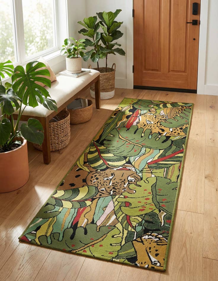 Detail image of 2' x 5'  Washable Botanical Indoor / Outdoor Runner Rug