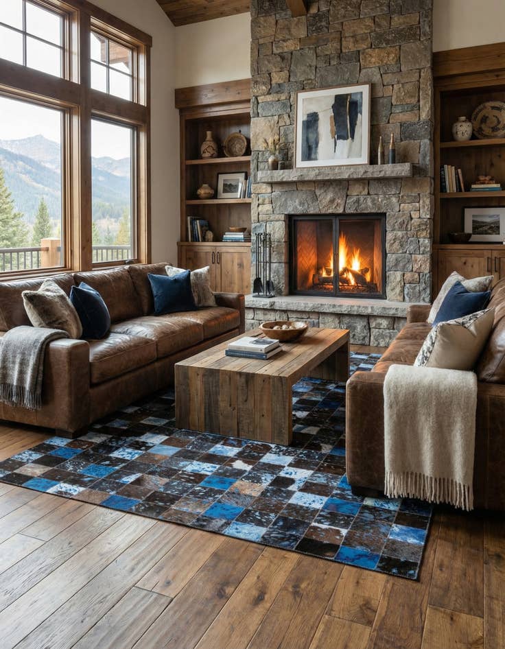 Detail image of 4' 7 x 6' 6 Cowhide Leather Rug