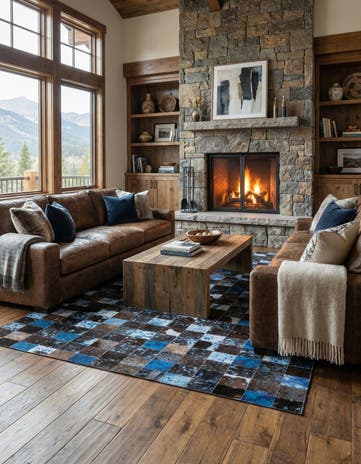 4' 7 x 6' 6 Cowhide Leather Rug