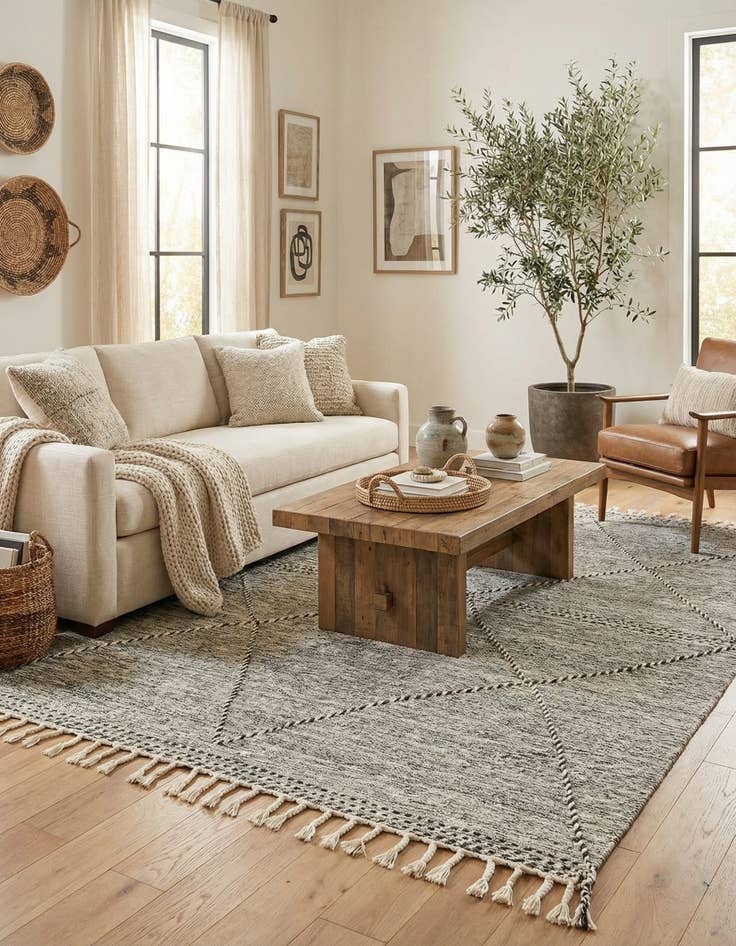 Detail image of 6' 8 x 10'  Hand Knotted Moroccan Wool Rug