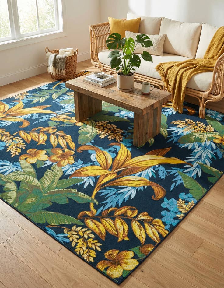 Detail image of  7' x 10'  Washable Botanical Indoor / Outdoor Rug