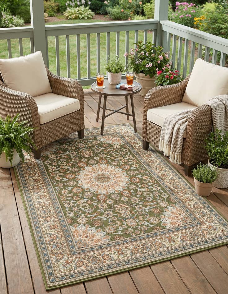 Detail image of 4' 1 x 6' 1  Washable Traditional Indoor / Outdoor Rug