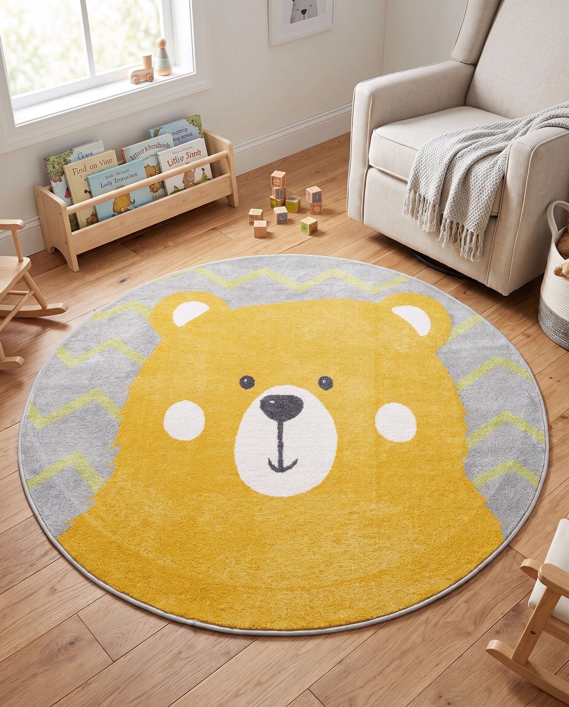 5' 3 x 5' 3 Bear Whimsy Kids Round Rug