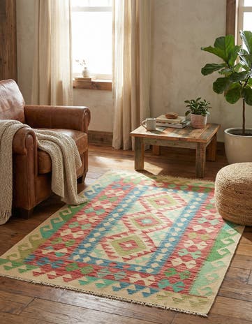 3' 3 x 4' 10 Hand Woven Kilim Maymana Wool Rug