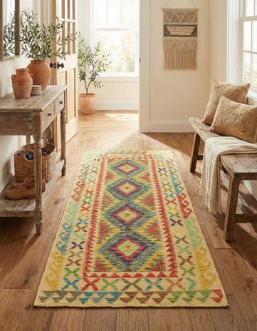 3' 4 x 6' 5 Hand Woven Kilim Maymana Wool Runner Rug