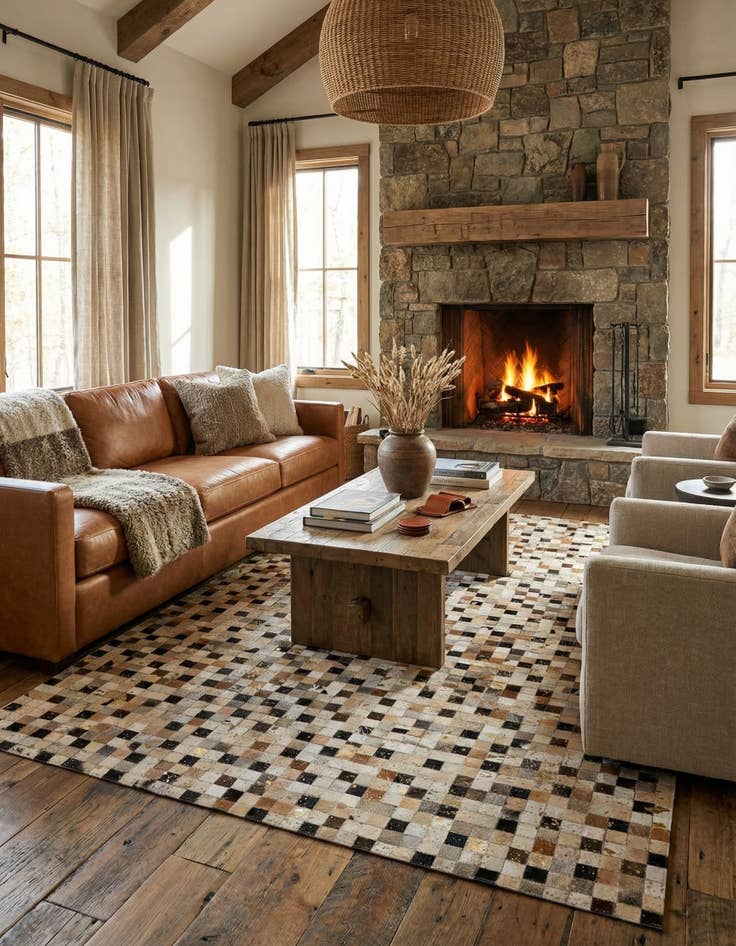 Detail image of  5' 2 x 7' 11 Cowhide - Patchwork Rug