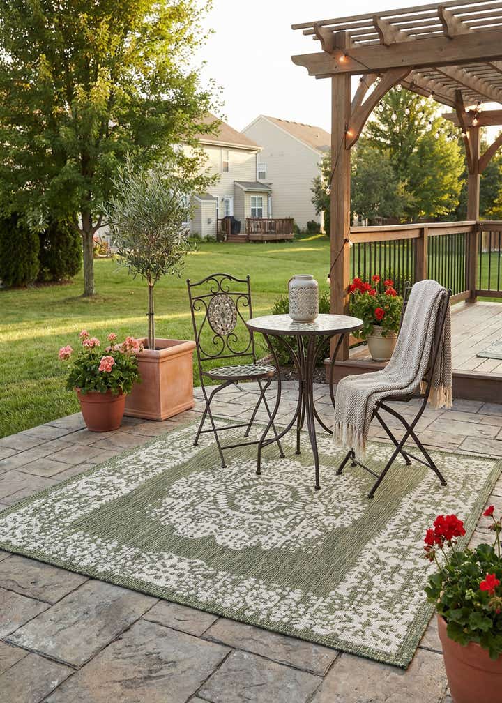 5' 3 x 5' 3 Easy-Clean Traditional Indoor / Outdoor Square Rug