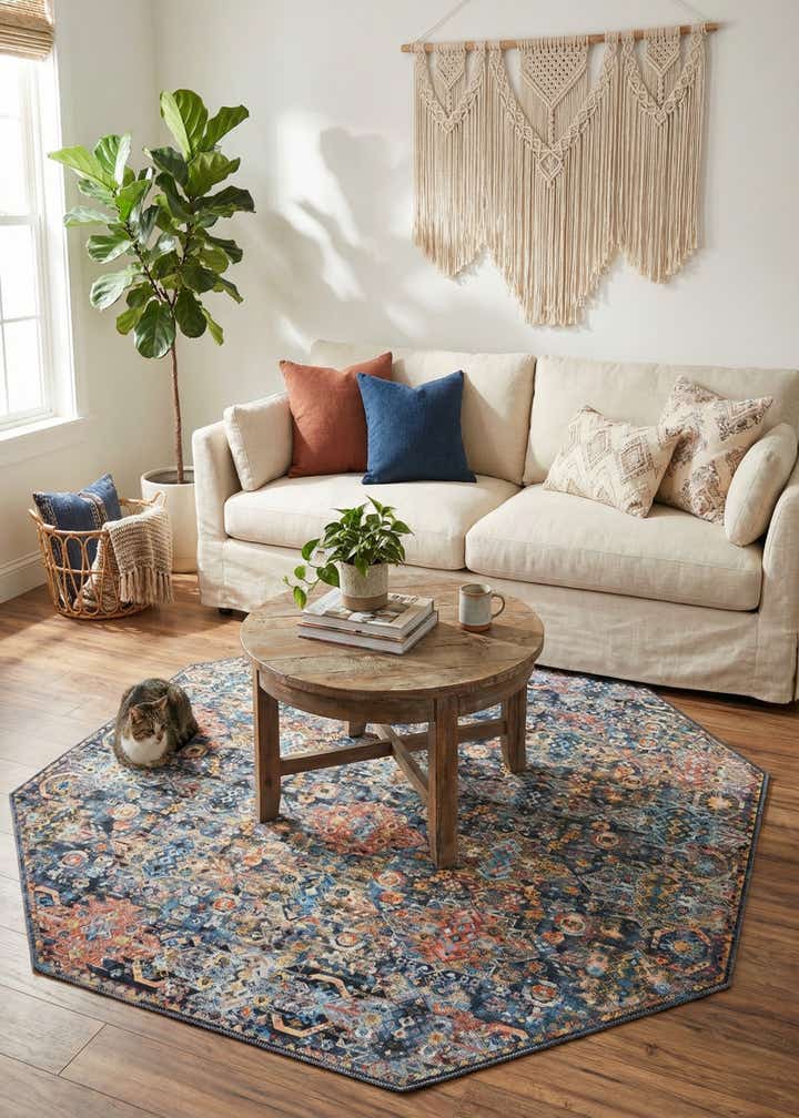 7' 7 x 7' 7 Washable Timeless Octagon Rug
