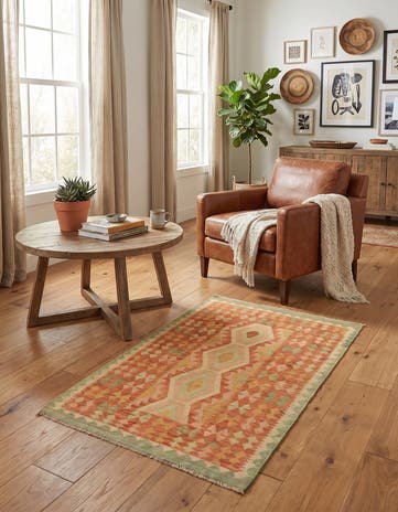 3' 4 x 4' 10 Hand Woven Kilim Waziri Wool Rug