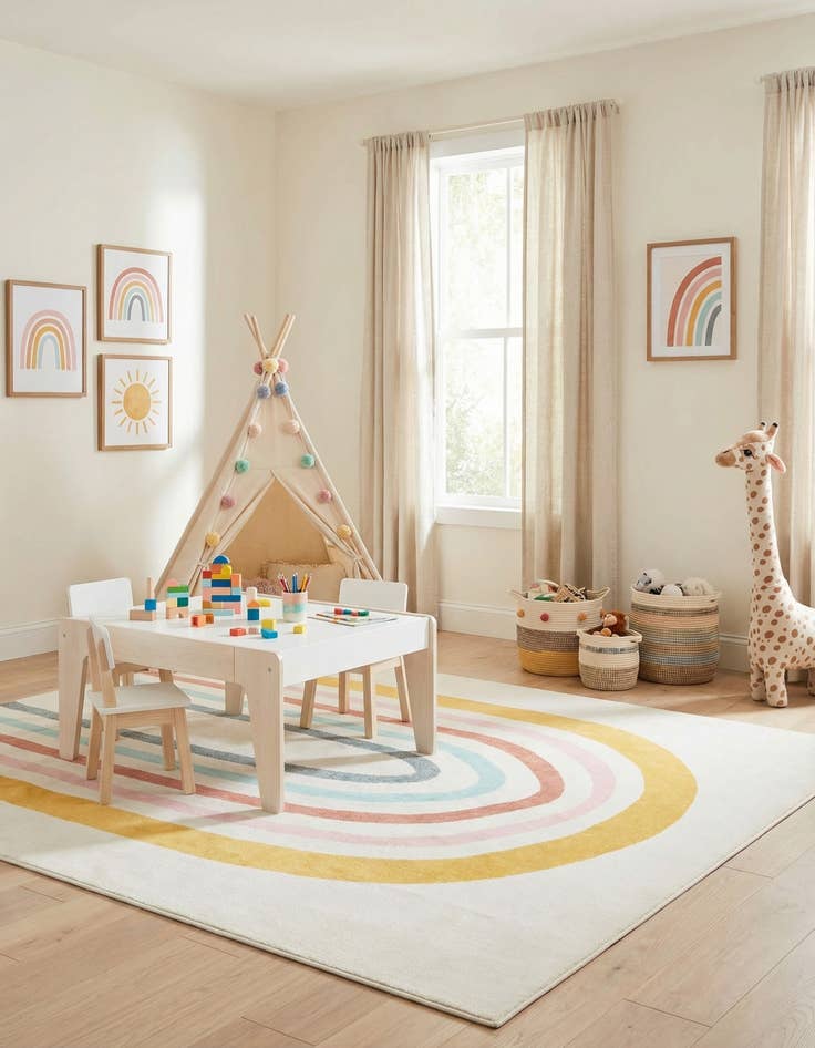 Detail image of 9' x 12' Rainbow Whimsy Kids Rug