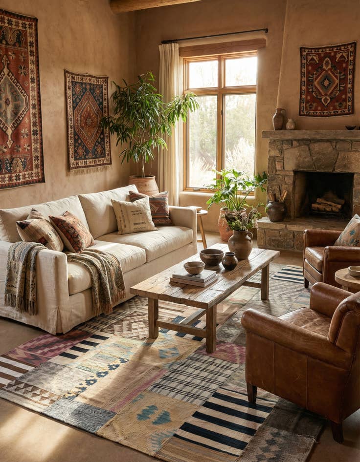 Detail image of 6' 5 x 9' 7  Hand Woven Kilim Patchwork Wool Rug