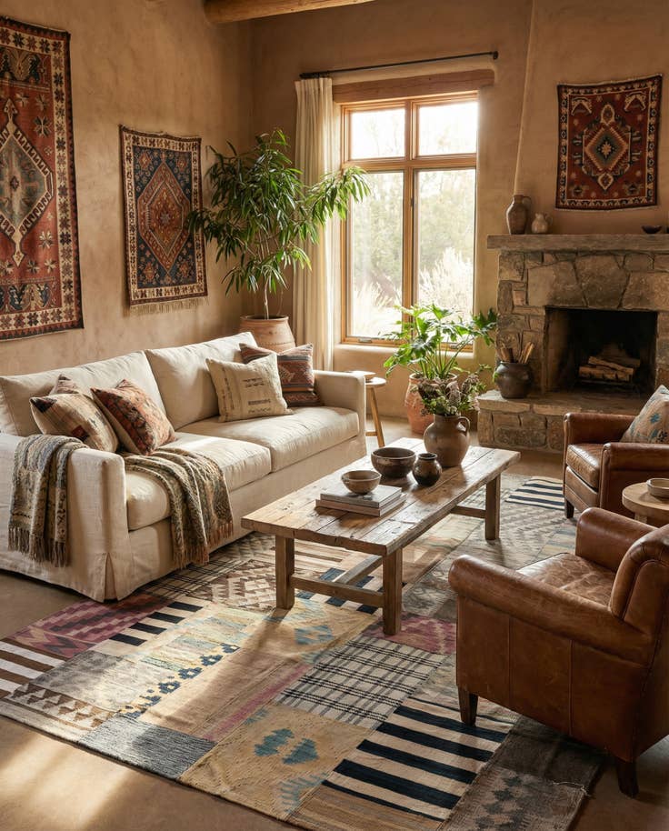 Detail image of 6' 5 x 9' 7 Hand Woven Kilim Patchwork Wool Rug