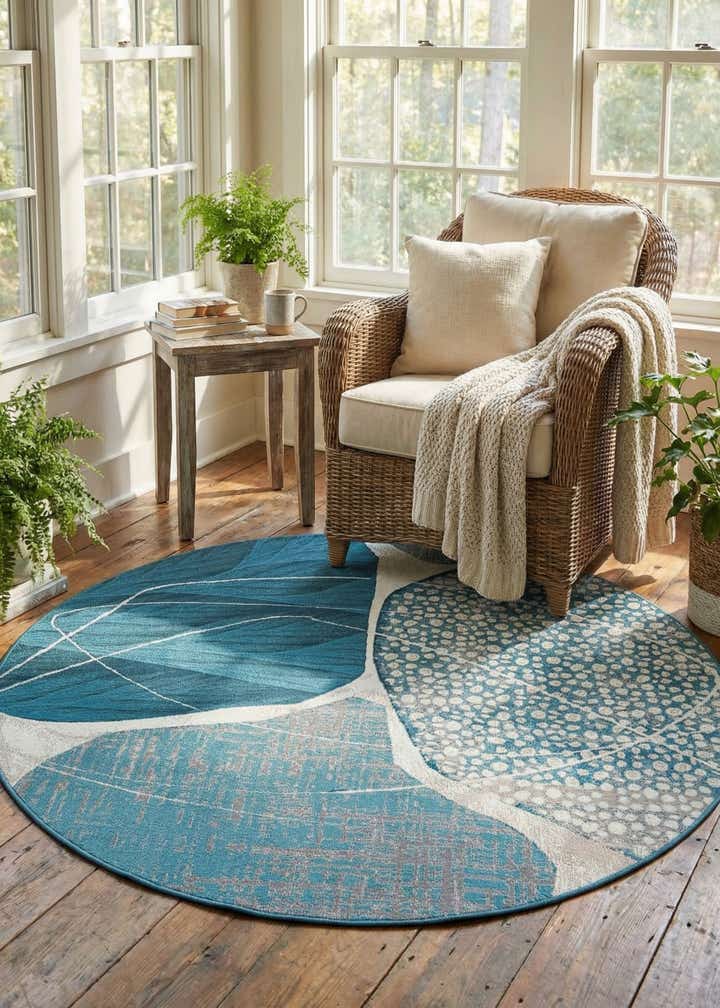 6' 1 x 6' 1 Easy-Clean Modern Indoor / Outdoor Round Rug