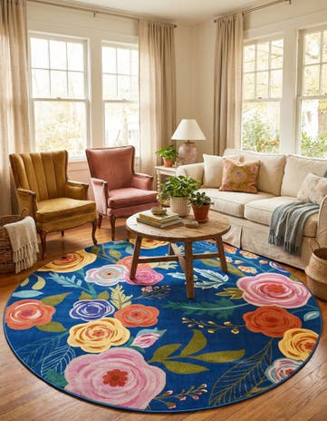 Blue Blossom Round Rug