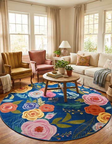 Blue Blossom Round Rug