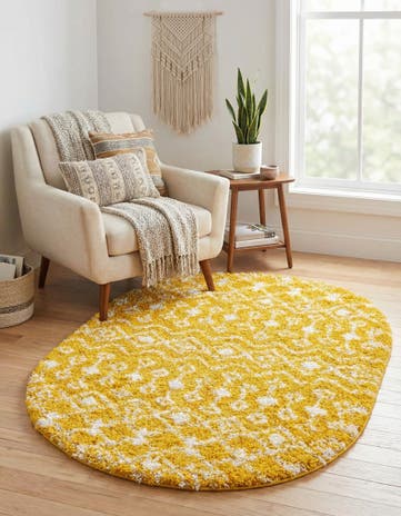Yellow Moroccan Trellis Shag Oval Rug