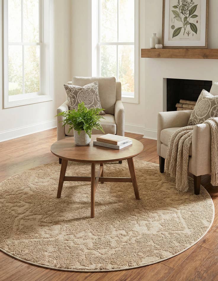 Detail image of 5' 3 x 5' 3  Washable Traditional Indoor / Outdoor Round Rug