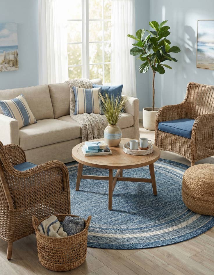 Detail image of 4' x 4'  Washable Border Indoor / Outdoor Round Rug