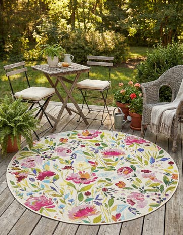 4' x 4' Easy-Clean Botanical Indoor / Outdoor Round Rug