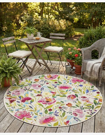 4' x 4' Easy-Clean Botanical Indoor / Outdoor Round Rug