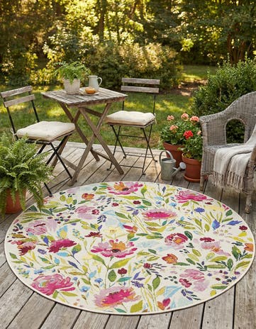 4' x 4' Easy-Clean Botanical Indoor / Outdoor Round Rug