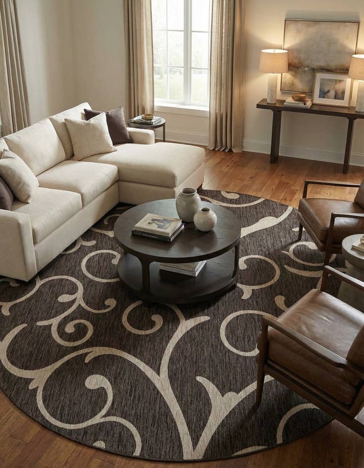 Detail image of 13' x 13'  Washable Botanical Indoor / Outdoor Round Rug